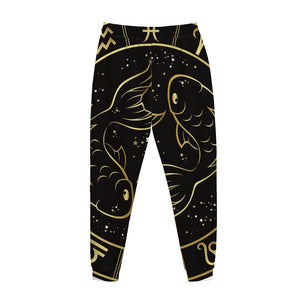 Gold And Black Pisces Sign Print Jogger Pants