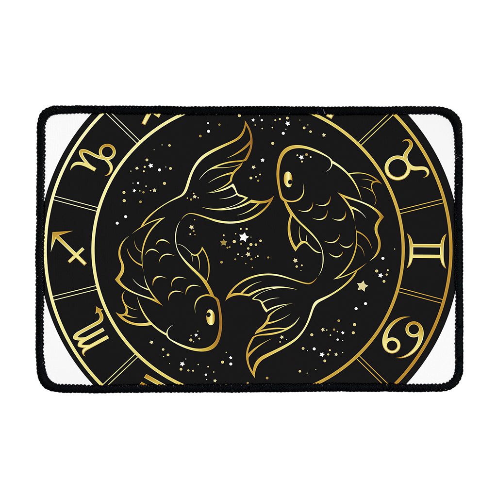 Gold And Black Pisces Sign Print Kitchen Mat