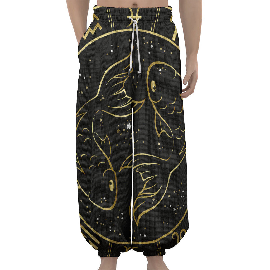 Gold And Black Pisces Sign Print Lantern Pants