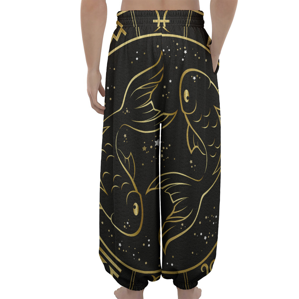 Gold And Black Pisces Sign Print Lantern Pants