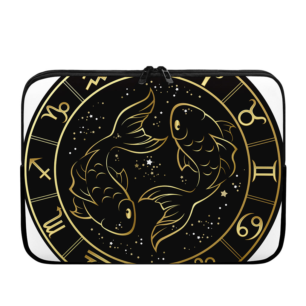 Gold And Black Pisces Sign Print Laptop Sleeve