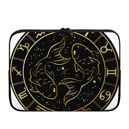 Gold And Black Pisces Sign Print Laptop Sleeve