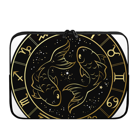Gold And Black Pisces Sign Print Laptop Sleeve
