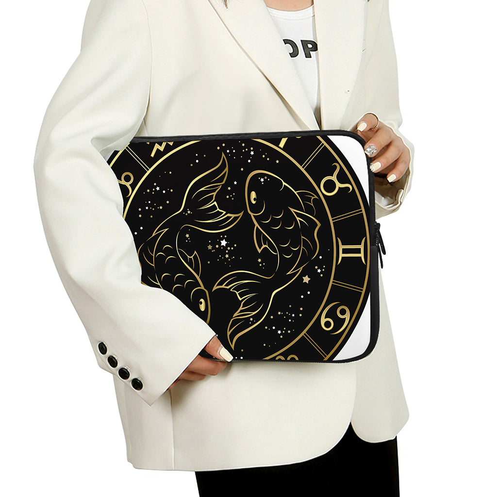 Gold And Black Pisces Sign Print Laptop Sleeve
