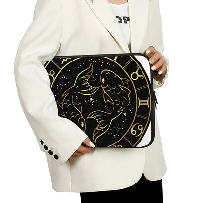Gold And Black Pisces Sign Print Laptop Sleeve
