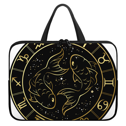 Gold And Black Pisces Sign Print Laptop Sleeve With Handle