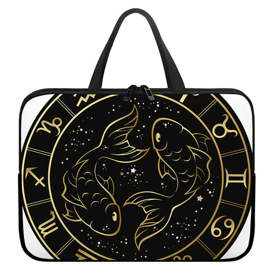 Gold And Black Pisces Sign Print Laptop Sleeve With Handle