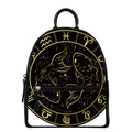 Gold And Black Pisces Sign Print Leather Backpack