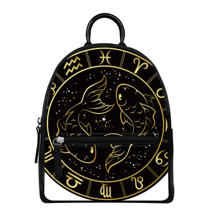 Gold And Black Pisces Sign Print Leather Backpack