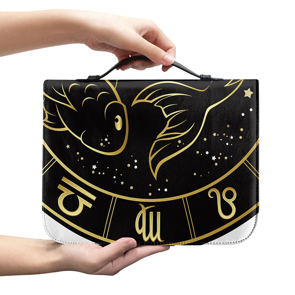 Gold And Black Pisces Sign Print Leather Bible Cover