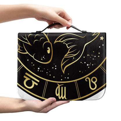 Gold And Black Pisces Sign Print Leather Bible Cover