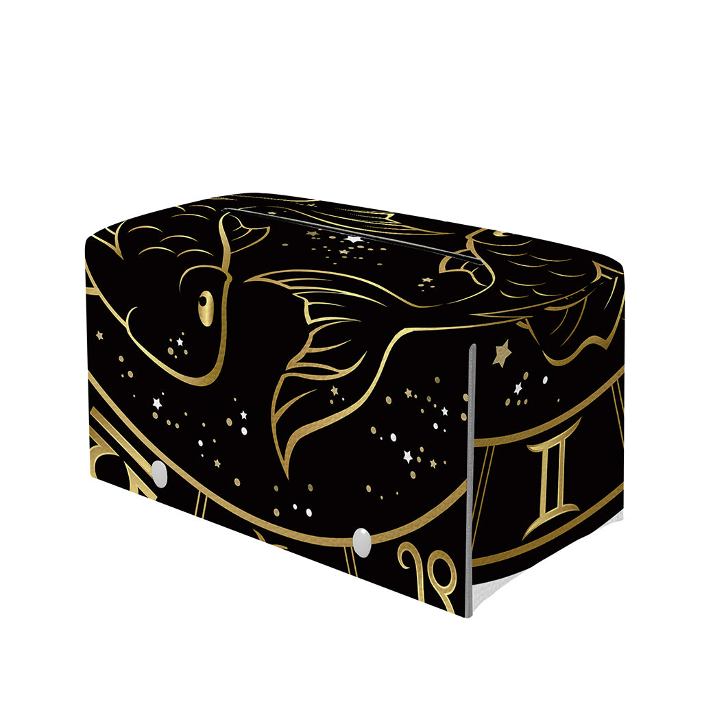 Gold And Black Pisces Sign Print Leather Tissue Box Cover