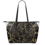 Gold And Black Pisces Sign Print Leather Tote Bag