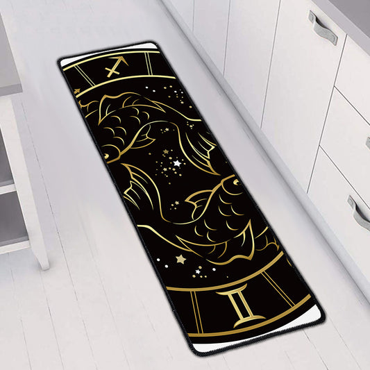 Gold And Black Pisces Sign Print Long Kitchen Mat