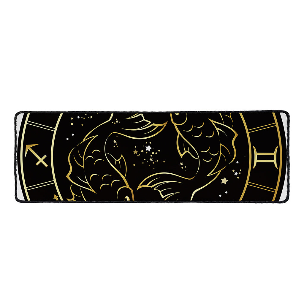 Gold And Black Pisces Sign Print Long Kitchen Mat