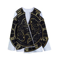 Gold And Black Pisces Sign Print Long Sleeve Short Coat