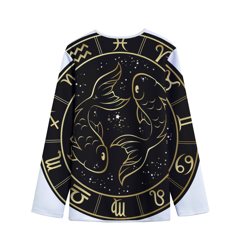 Gold And Black Pisces Sign Print Long Sleeve Short Coat