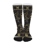 Gold And Black Pisces Sign Print Long Socks