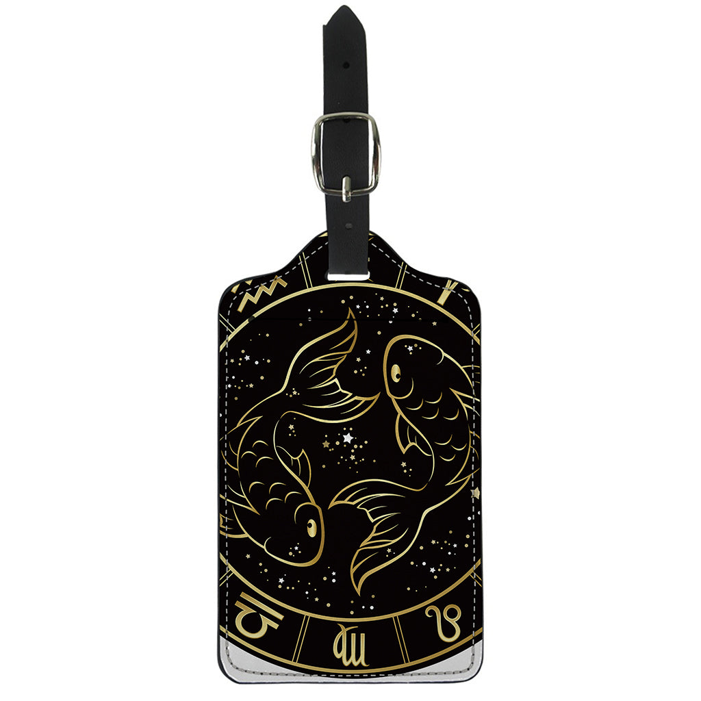 Gold And Black Pisces Sign Print Luggage Tag