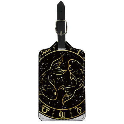 Gold And Black Pisces Sign Print Luggage Tag