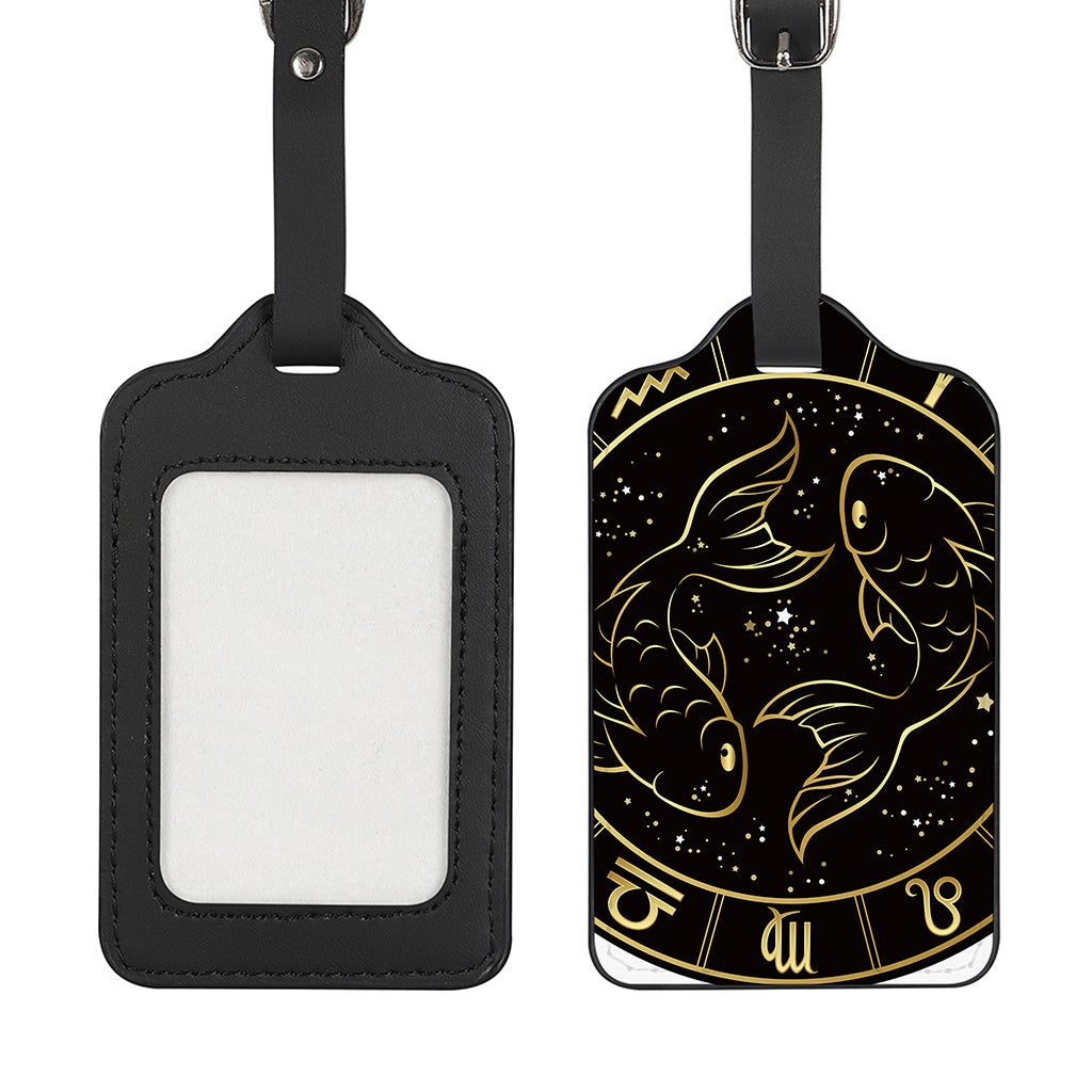 Gold And Black Pisces Sign Print Luggage Tag