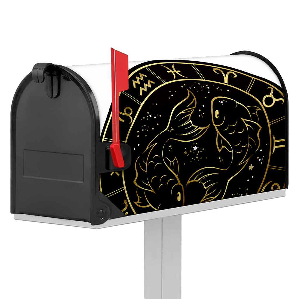 Gold And Black Pisces Sign Print Mailbox Cover