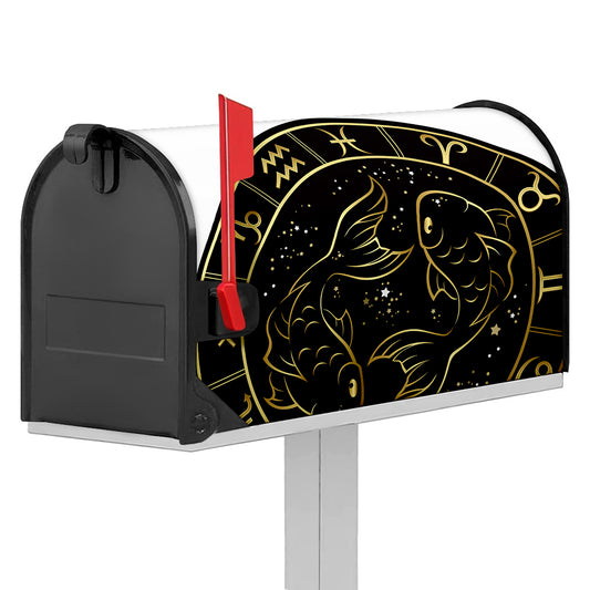 Gold And Black Pisces Sign Print Mailbox Cover