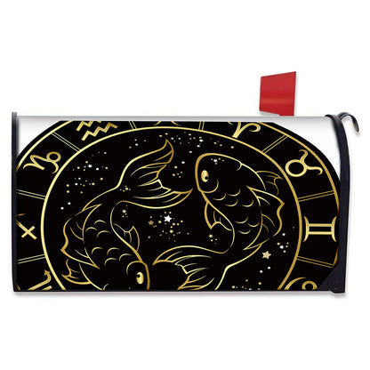 Gold And Black Pisces Sign Print Mailbox Cover
