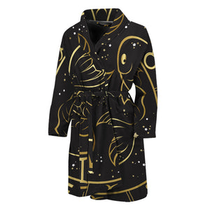 Gold And Black Pisces Sign Print Men's Bathrobe