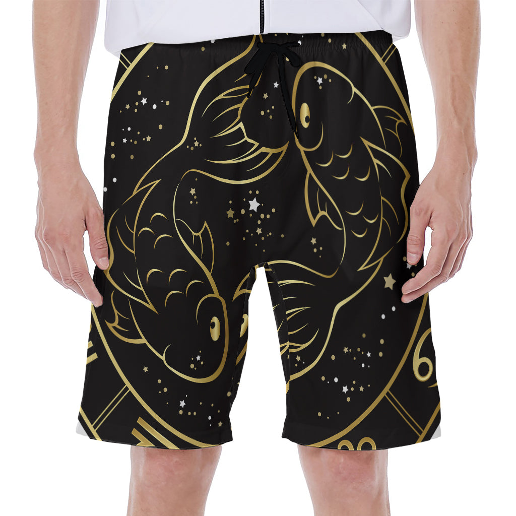 Gold And Black Pisces Sign Print Men's Beach Shorts