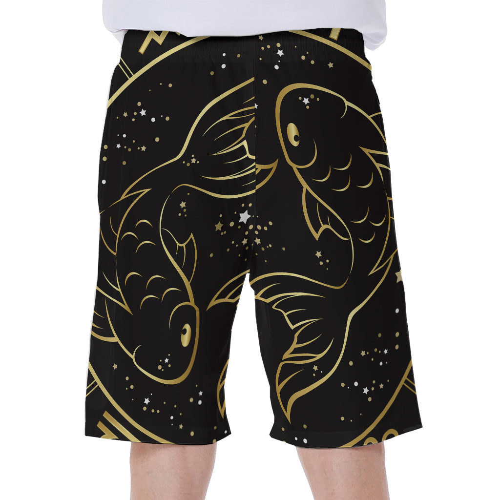 Gold And Black Pisces Sign Print Men's Beach Shorts