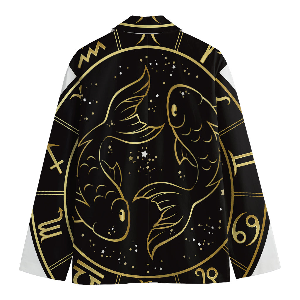 Gold And Black Pisces Sign Print Men's Blazer