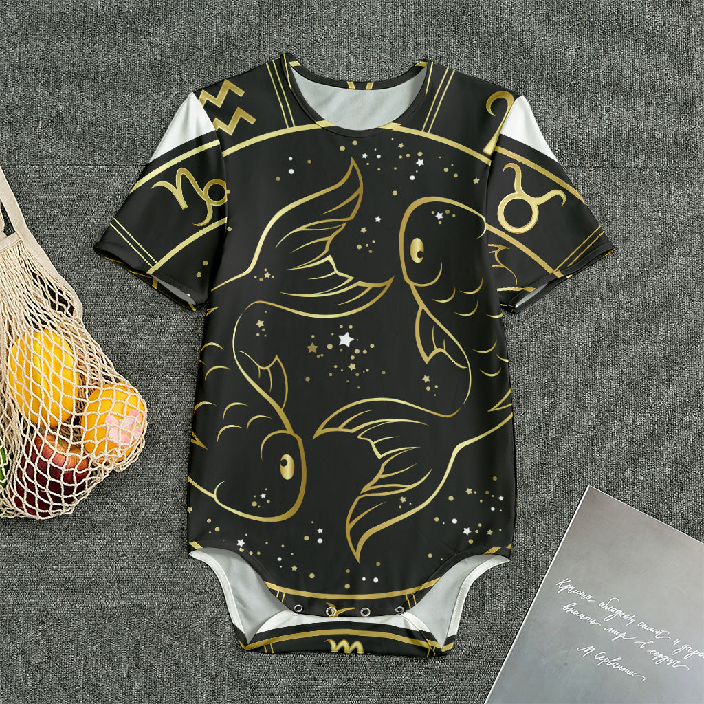 Gold And Black Pisces Sign Print Men's Bodysuit