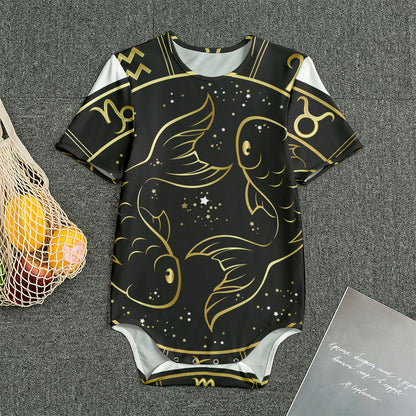 Gold And Black Pisces Sign Print Men's Bodysuit