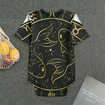 Gold And Black Pisces Sign Print Men's Bodysuit