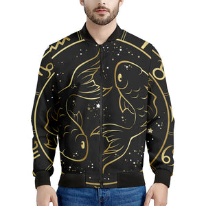 Gold And Black Pisces Sign Print Men's Bomber Jacket