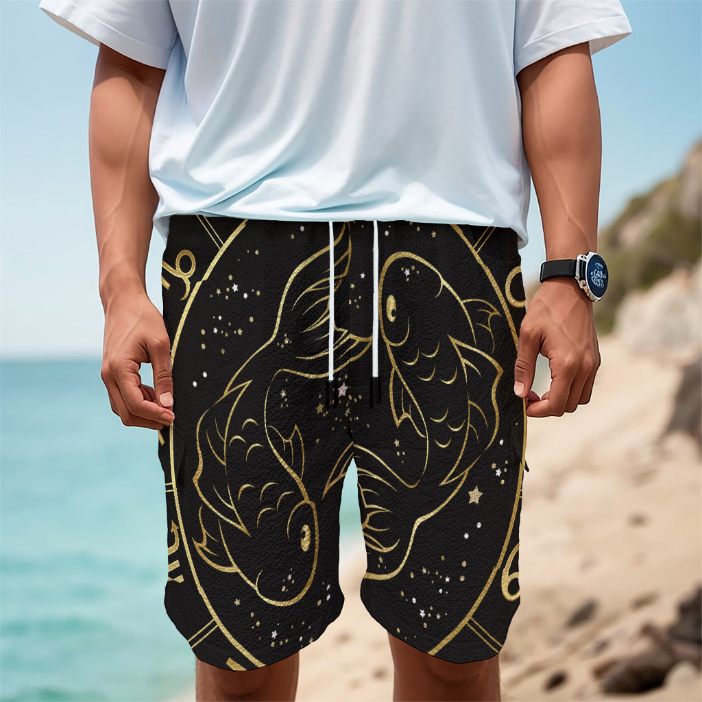 Gold And Black Pisces Sign Print Men's Cargo Shorts