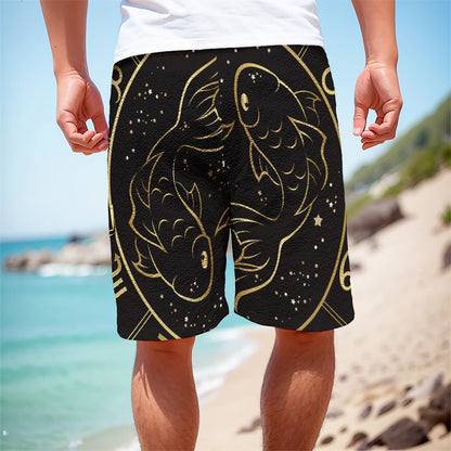 Gold And Black Pisces Sign Print Men's Cargo Shorts