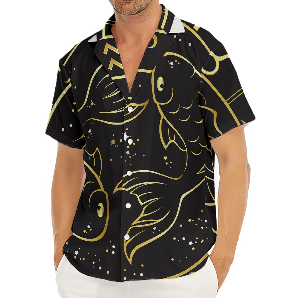 Gold And Black Pisces Sign Print Men's Deep V-Neck Shirt