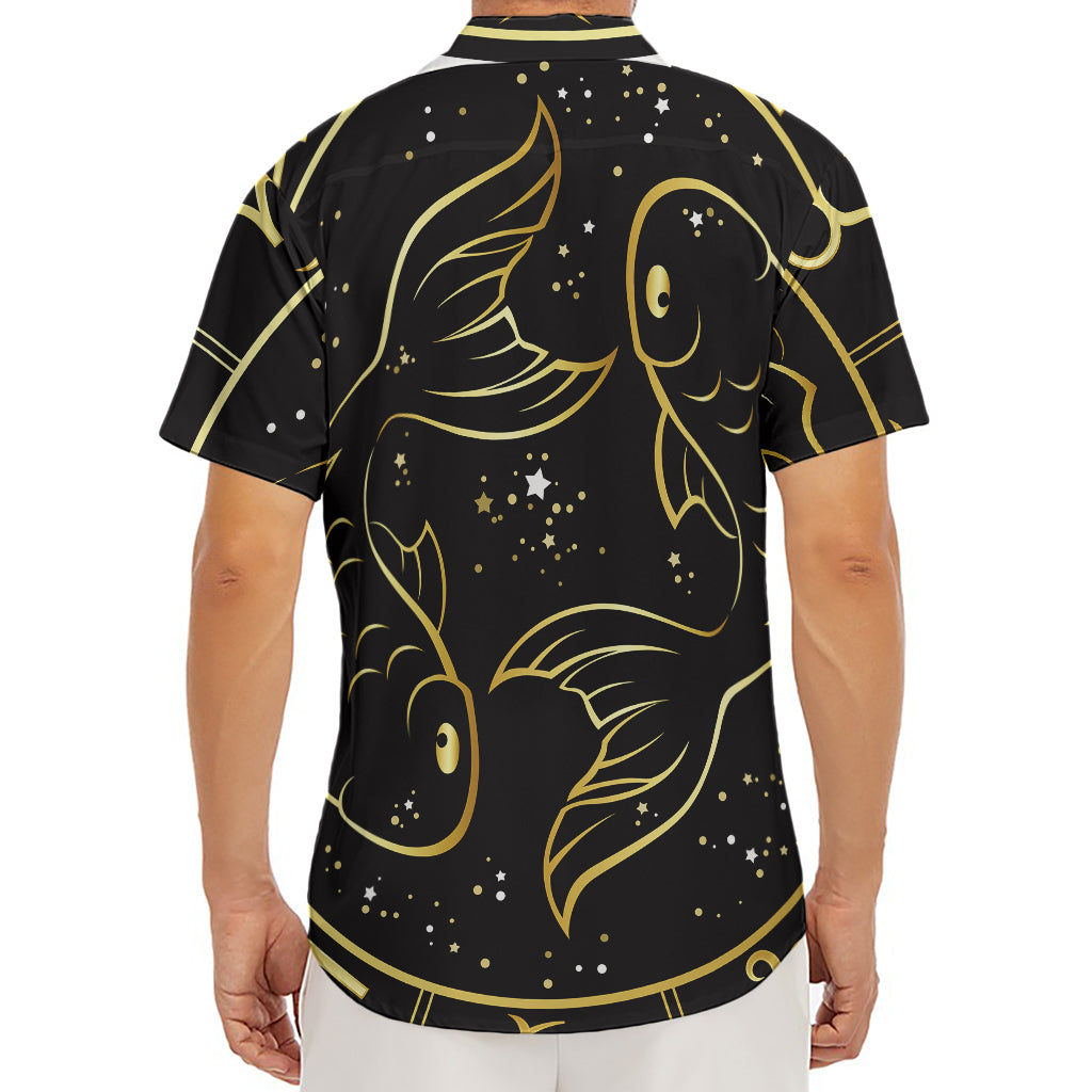 Gold And Black Pisces Sign Print Men's Deep V-Neck Shirt