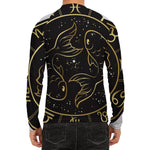 Gold And Black Pisces Sign Print Men's Long Sleeve Rash Guard