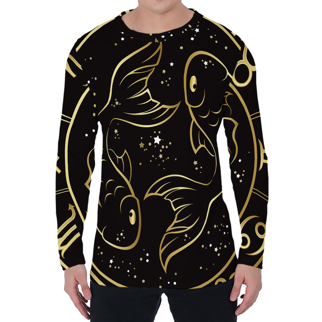 Gold And Black Pisces Sign Print Men's Long Sleeve T-Shirt