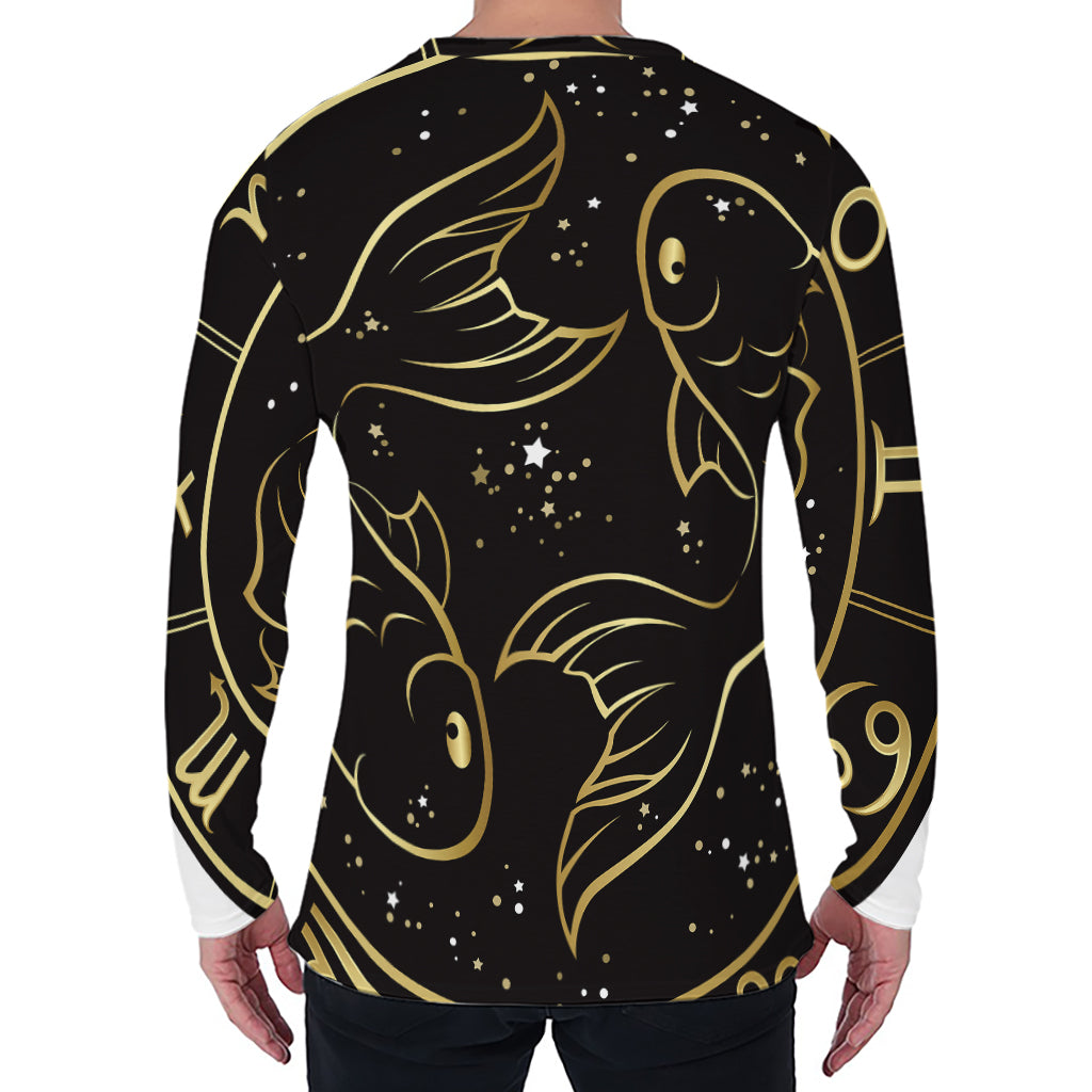 Gold And Black Pisces Sign Print Men's Long Sleeve T-Shirt