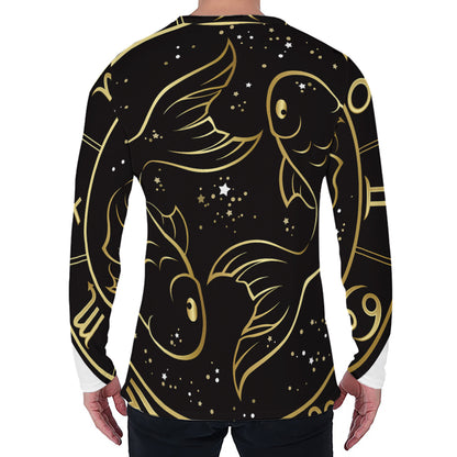 Gold And Black Pisces Sign Print Men's Long Sleeve T-Shirt
