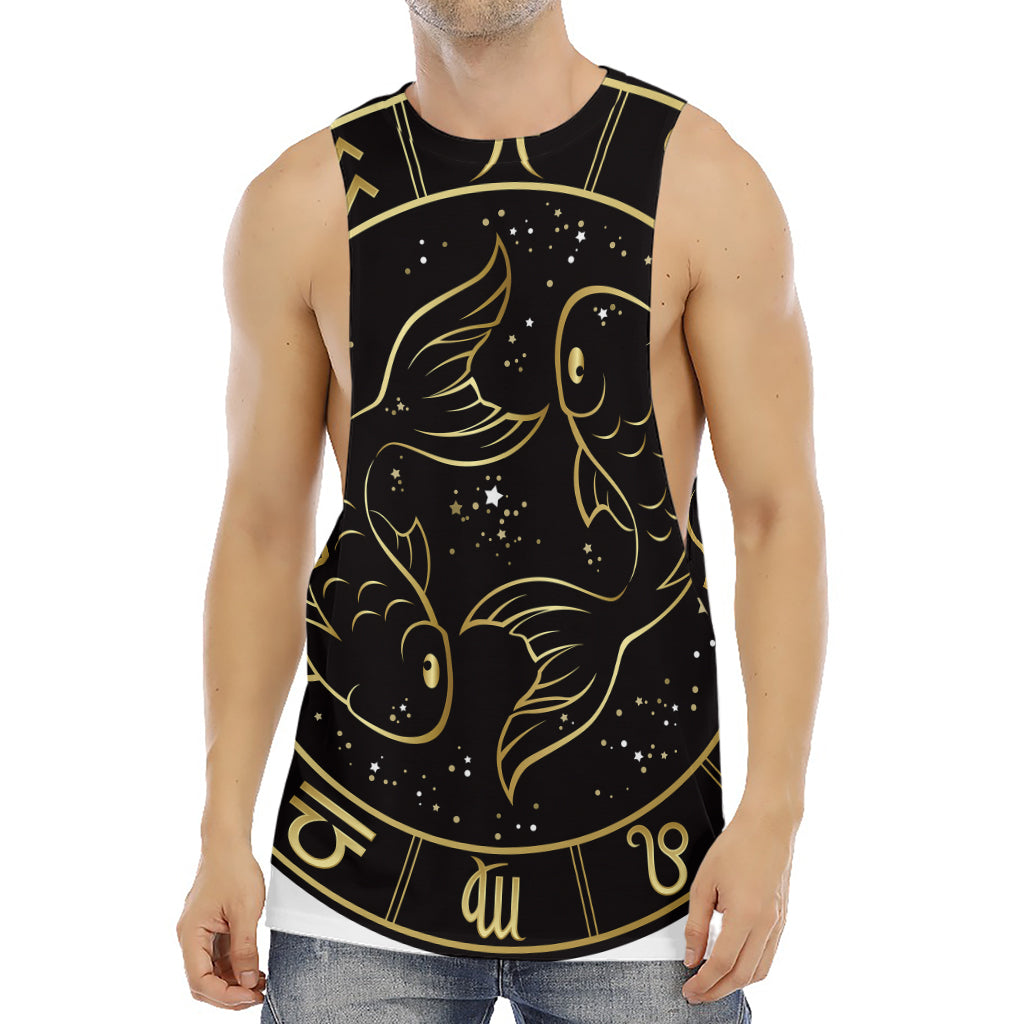 Gold And Black Pisces Sign Print Men's Muscle Tank Top