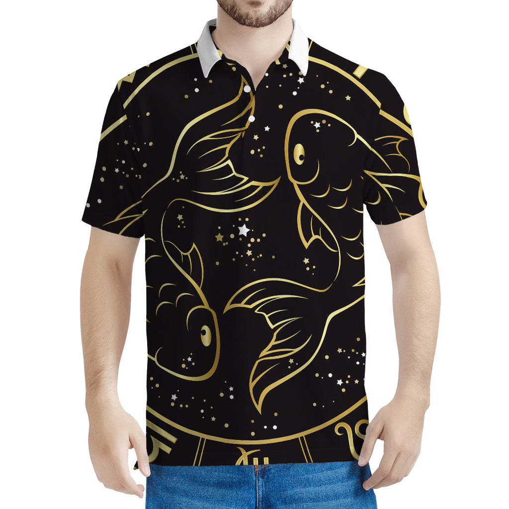 Gold And Black Pisces Sign Print Men's Polo Shirt