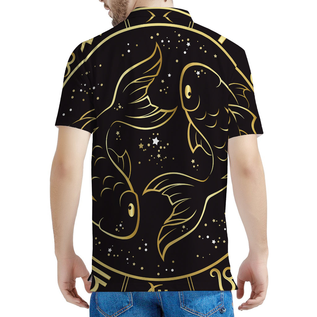 Gold And Black Pisces Sign Print Men's Polo Shirt