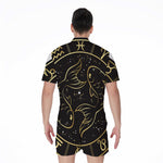 Gold And Black Pisces Sign Print Men's Rompers