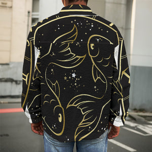 Gold And Black Pisces Sign Print Men's Shirt Jacket