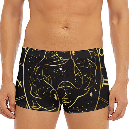 Gold And Black Pisces Sign Print Men's Short Boxer Briefs